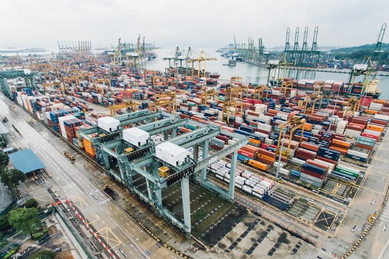 Container terminal with cranes handling freight